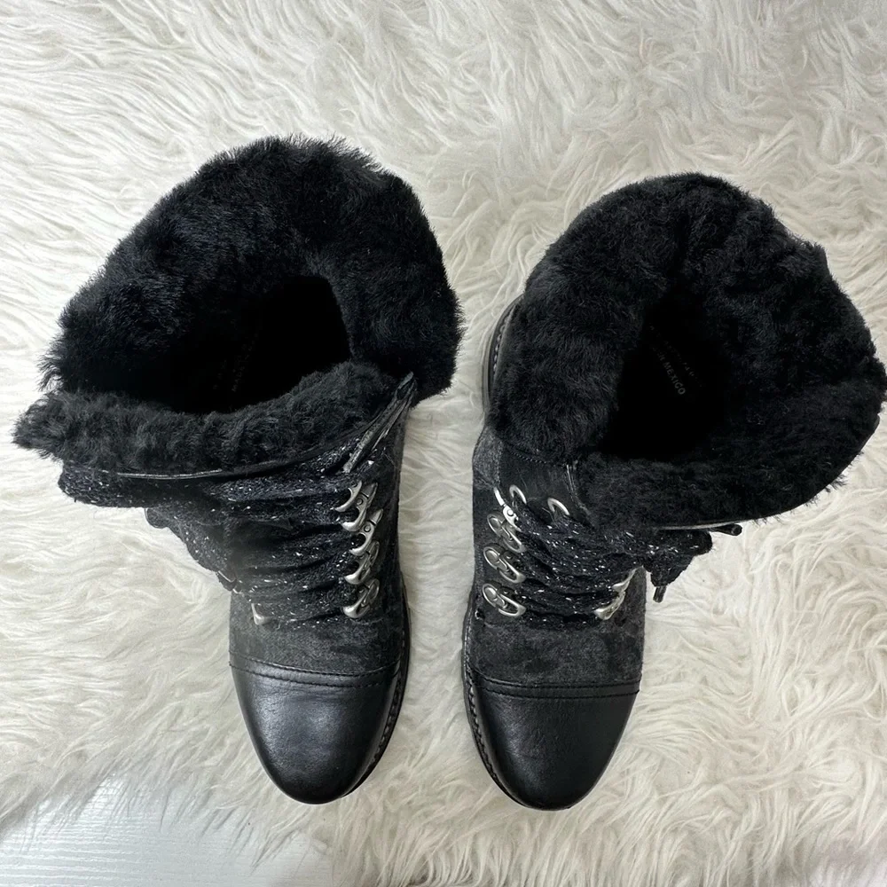 Frye Women’s Samantha Black Leather Canvas Shearling Combat Hiking Boots Size 8 - Picture 12 of 15